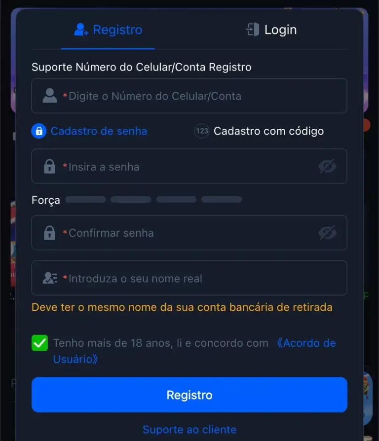 Tela de registro do 688BET cassino